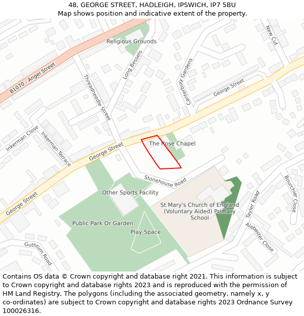 48, GEORGE STREET, HADLEIGH, IPSWICH, IP7 5BU: Location map and indicative extent of plot