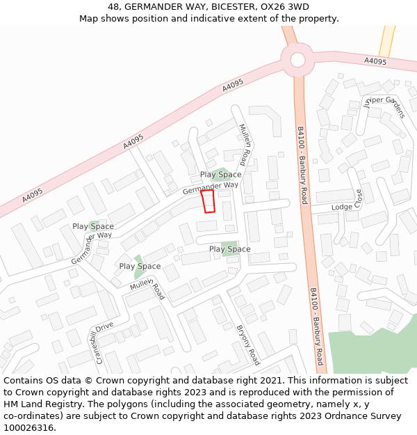 48, GERMANDER WAY, BICESTER, OX26 3WD: Location map and indicative extent of plot