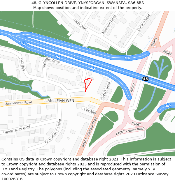 48, GLYNCOLLEN DRIVE, YNYSFORGAN, SWANSEA, SA6 6RS: Location map and indicative extent of plot