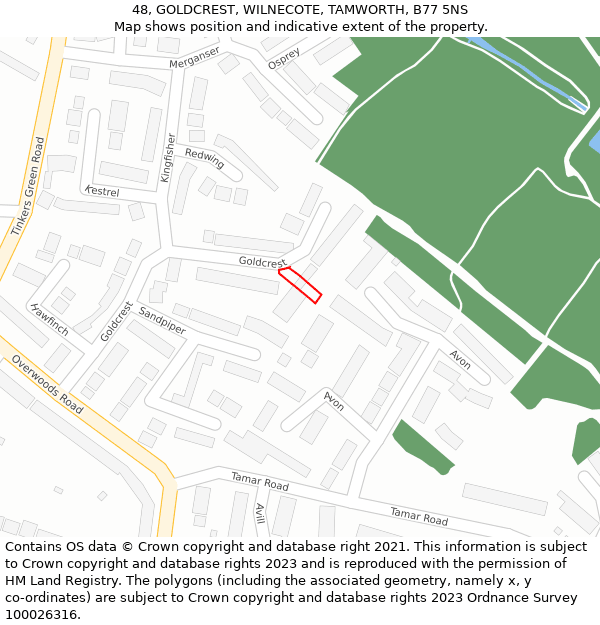 48, GOLDCREST, WILNECOTE, TAMWORTH, B77 5NS: Location map and indicative extent of plot