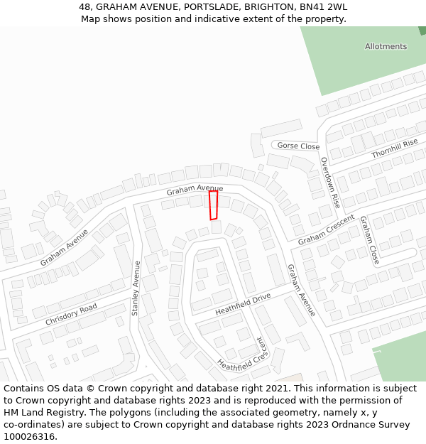 48, GRAHAM AVENUE, PORTSLADE, BRIGHTON, BN41 2WL: Location map and indicative extent of plot