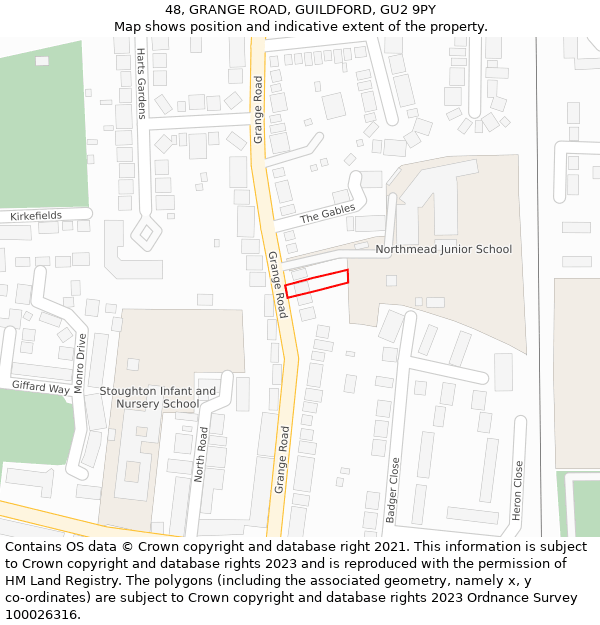 48, GRANGE ROAD, GUILDFORD, GU2 9PY: Location map and indicative extent of plot