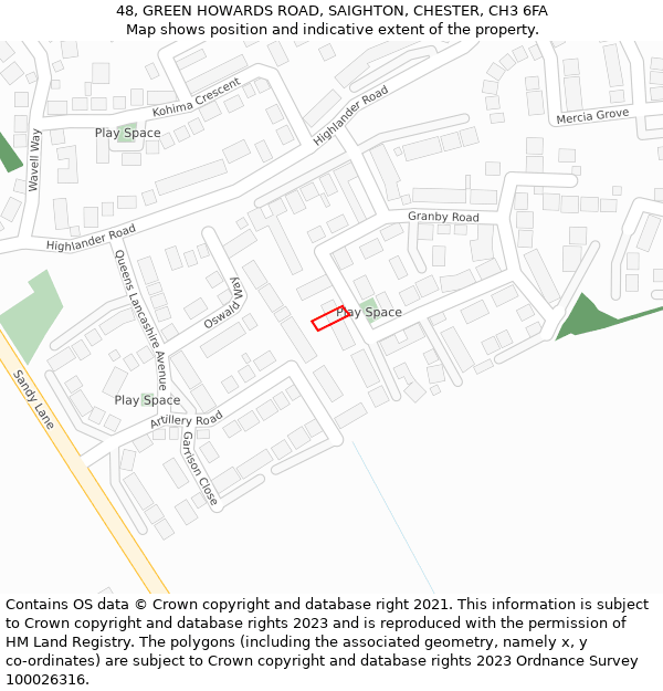 48, GREEN HOWARDS ROAD, SAIGHTON, CHESTER, CH3 6FA: Location map and indicative extent of plot