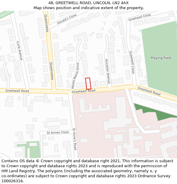 48, GREETWELL ROAD, LINCOLN, LN2 4AX: Location map and indicative extent of plot