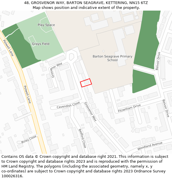 48, GROSVENOR WAY, BARTON SEAGRAVE, KETTERING, NN15 6TZ: Location map and indicative extent of plot