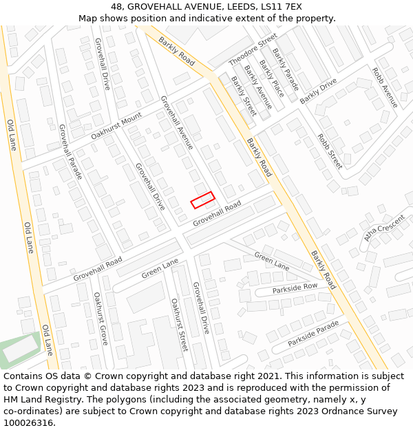 48, GROVEHALL AVENUE, LEEDS, LS11 7EX: Location map and indicative extent of plot
