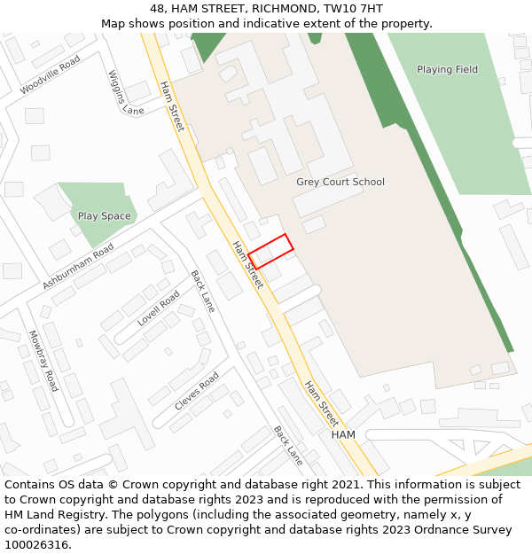 48, HAM STREET, RICHMOND, TW10 7HT: Location map and indicative extent of plot
