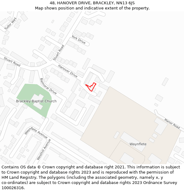 48, HANOVER DRIVE, BRACKLEY, NN13 6JS: Location map and indicative extent of plot