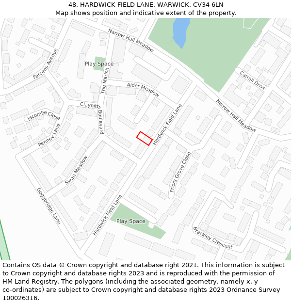 48, HARDWICK FIELD LANE, WARWICK, CV34 6LN: Location map and indicative extent of plot