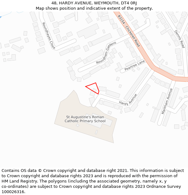 48, HARDY AVENUE, WEYMOUTH, DT4 0RJ: Location map and indicative extent of plot