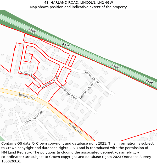 48, HARLAND ROAD, LINCOLN, LN2 4GW: Location map and indicative extent of plot