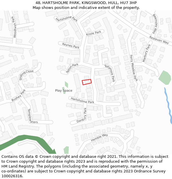 48, HARTSHOLME PARK, KINGSWOOD, HULL, HU7 3HP: Location map and indicative extent of plot