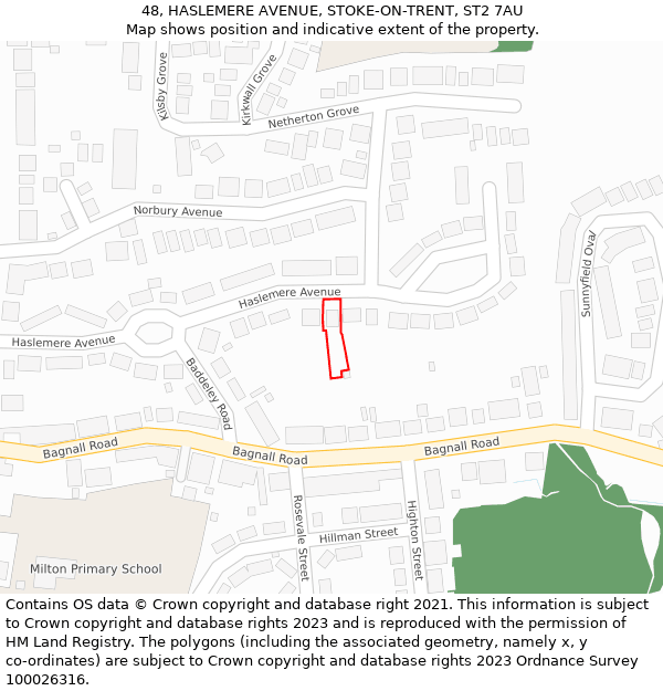48, HASLEMERE AVENUE, STOKE-ON-TRENT, ST2 7AU: Location map and indicative extent of plot