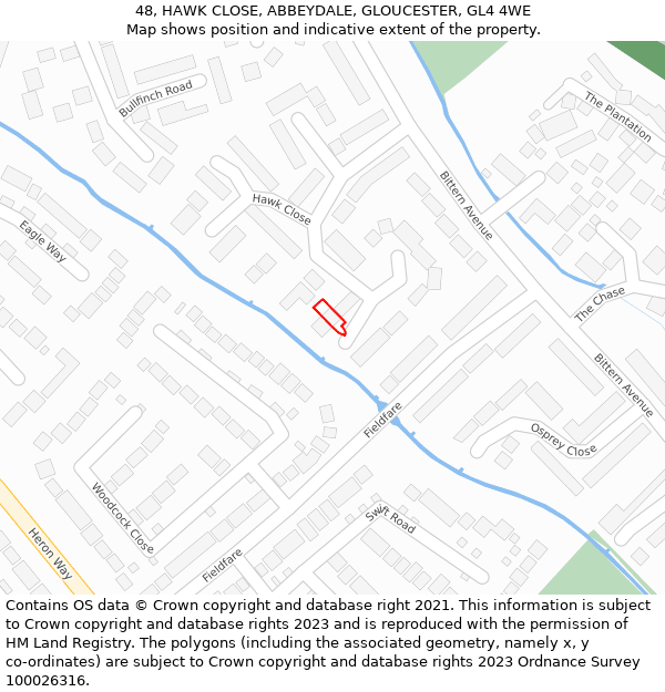 48, HAWK CLOSE, ABBEYDALE, GLOUCESTER, GL4 4WE: Location map and indicative extent of plot