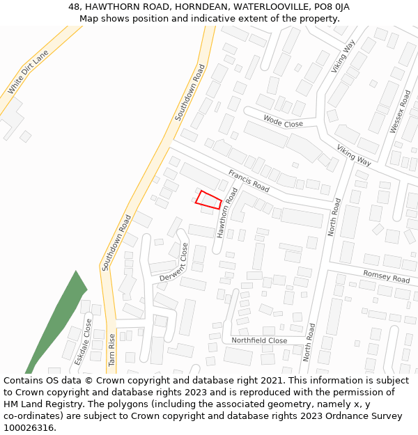48, HAWTHORN ROAD, HORNDEAN, WATERLOOVILLE, PO8 0JA: Location map and indicative extent of plot