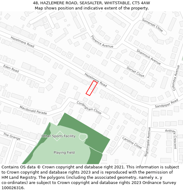 48, HAZLEMERE ROAD, SEASALTER, WHITSTABLE, CT5 4AW: Location map and indicative extent of plot