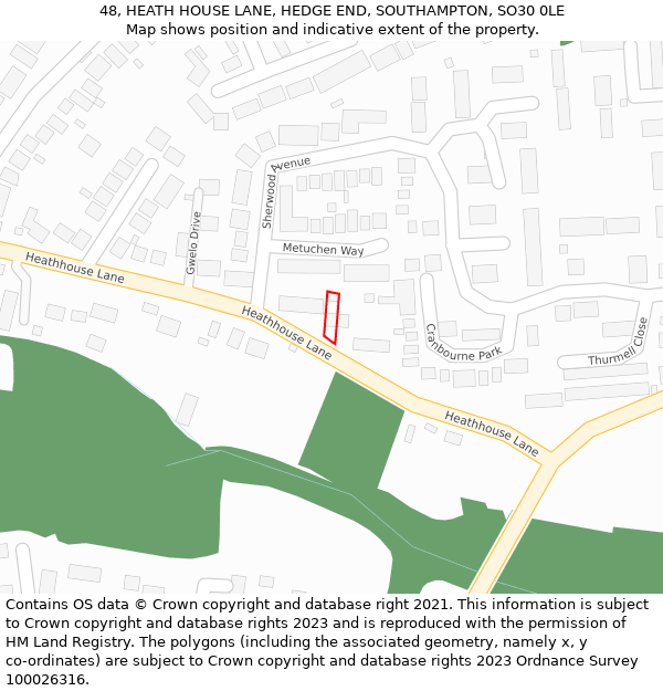 48, HEATH HOUSE LANE, HEDGE END, SOUTHAMPTON, SO30 0LE: Location map and indicative extent of plot