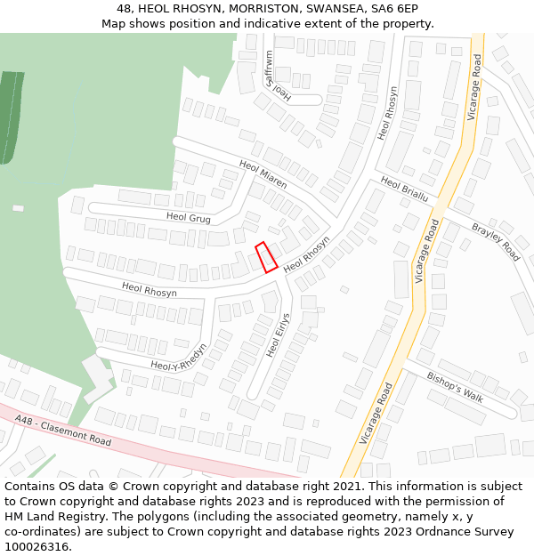 48, HEOL RHOSYN, MORRISTON, SWANSEA, SA6 6EP: Location map and indicative extent of plot