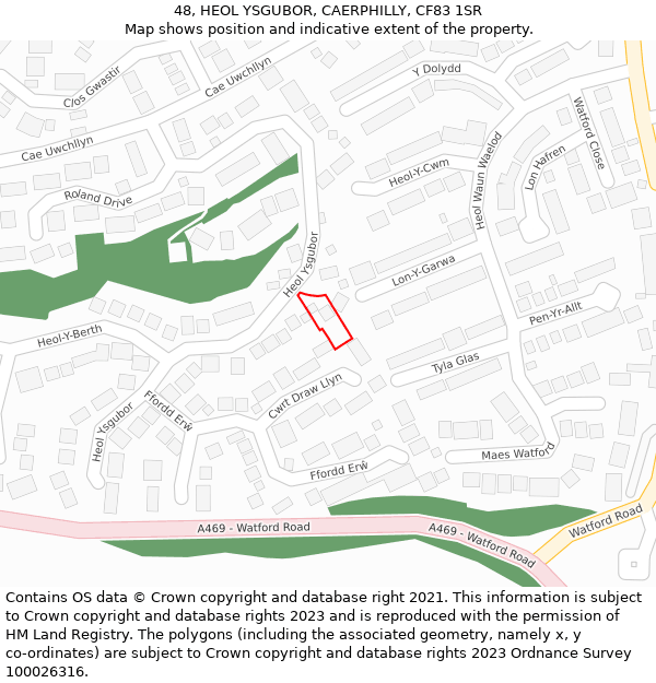 48, HEOL YSGUBOR, CAERPHILLY, CF83 1SR: Location map and indicative extent of plot