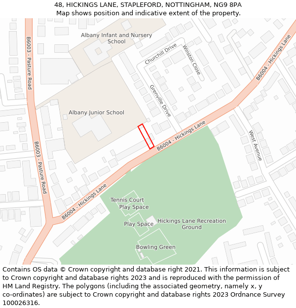 48, HICKINGS LANE, STAPLEFORD, NOTTINGHAM, NG9 8PA: Location map and indicative extent of plot