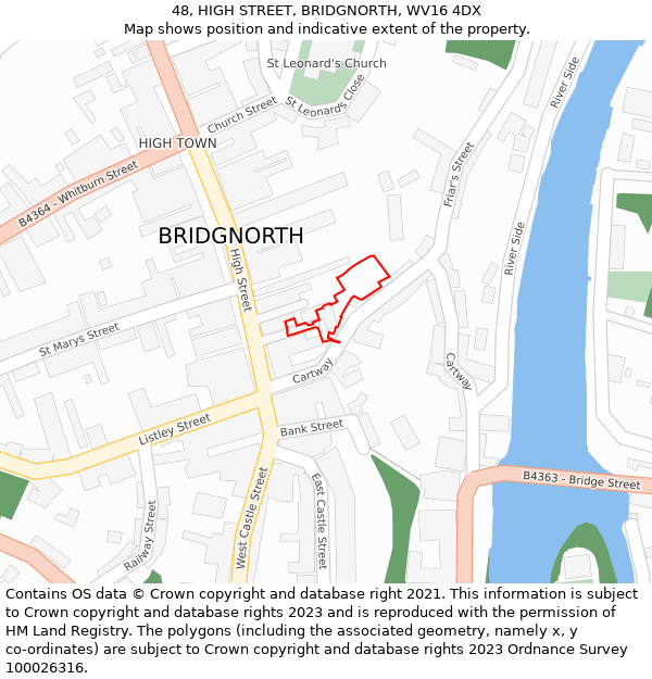 48, HIGH STREET, BRIDGNORTH, WV16 4DX: Location map and indicative extent of plot