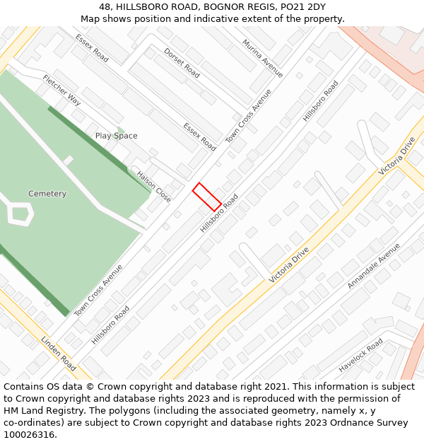 48, HILLSBORO ROAD, BOGNOR REGIS, PO21 2DY: Location map and indicative extent of plot