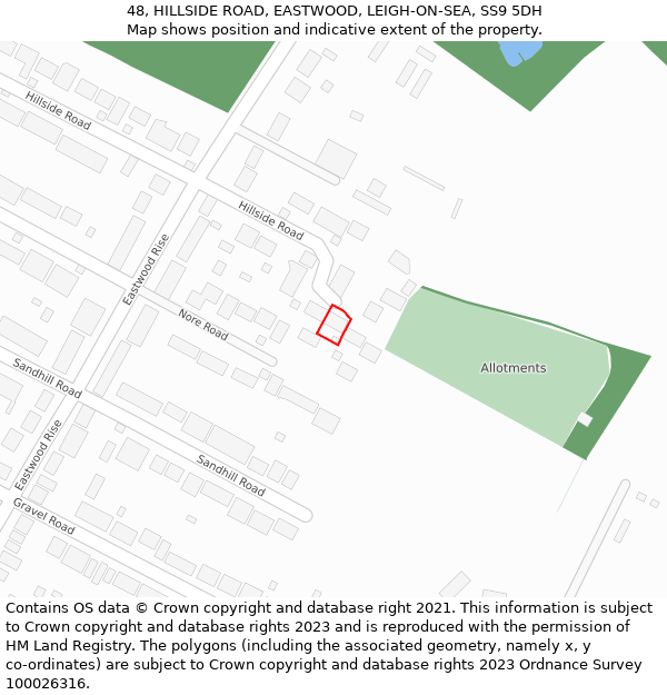 48, HILLSIDE ROAD, EASTWOOD, LEIGH-ON-SEA, SS9 5DH: Location map and indicative extent of plot