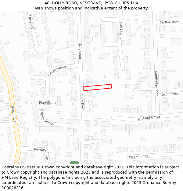 48, HOLLY ROAD, KESGRAVE, IPSWICH, IP5 1HX: Location map and indicative extent of plot