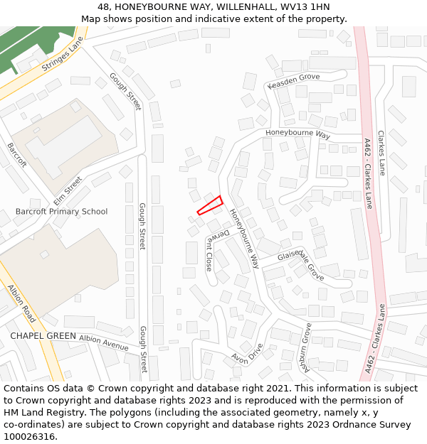 48, HONEYBOURNE WAY, WILLENHALL, WV13 1HN: Location map and indicative extent of plot