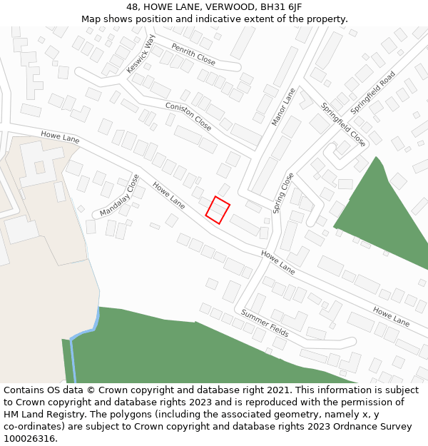 48, HOWE LANE, VERWOOD, BH31 6JF: Location map and indicative extent of plot