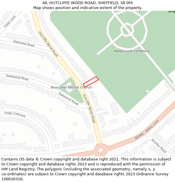 48, HUTCLIFFE WOOD ROAD, SHEFFIELD, S8 0FA: Location map and indicative extent of plot