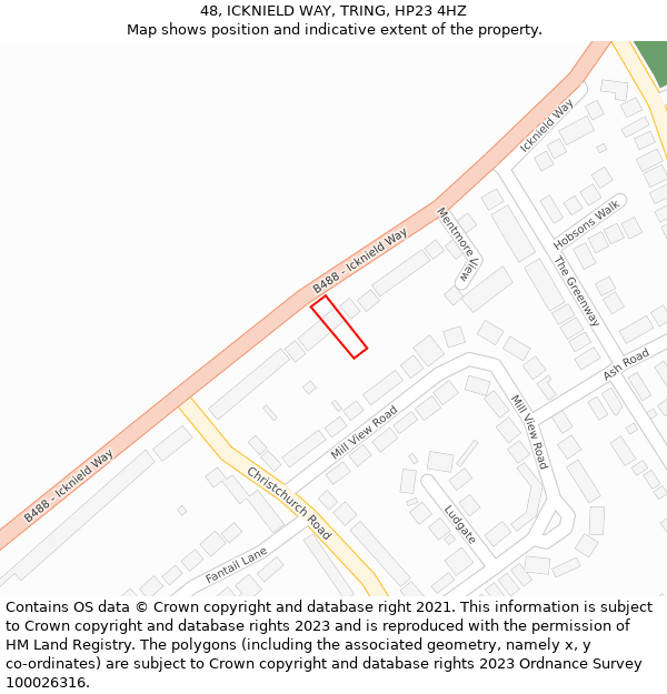 48, ICKNIELD WAY, TRING, HP23 4HZ: Location map and indicative extent of plot