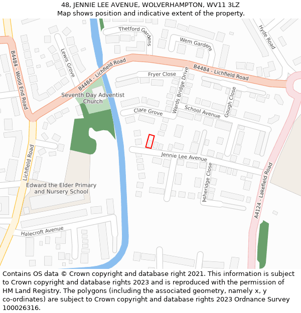 48, JENNIE LEE AVENUE, WOLVERHAMPTON, WV11 3LZ: Location map and indicative extent of plot