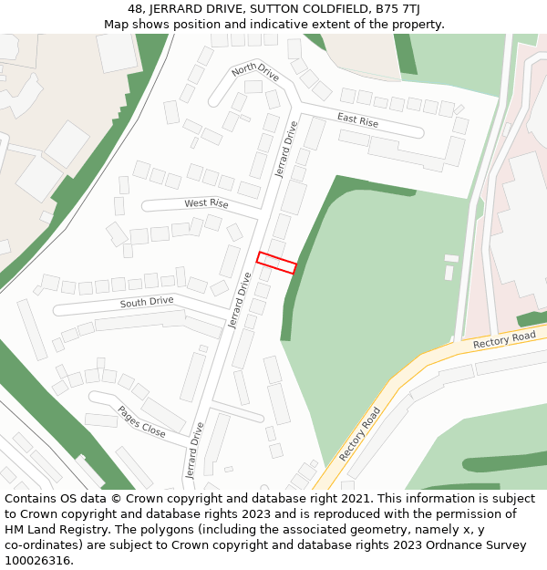 48, JERRARD DRIVE, SUTTON COLDFIELD, B75 7TJ: Location map and indicative extent of plot