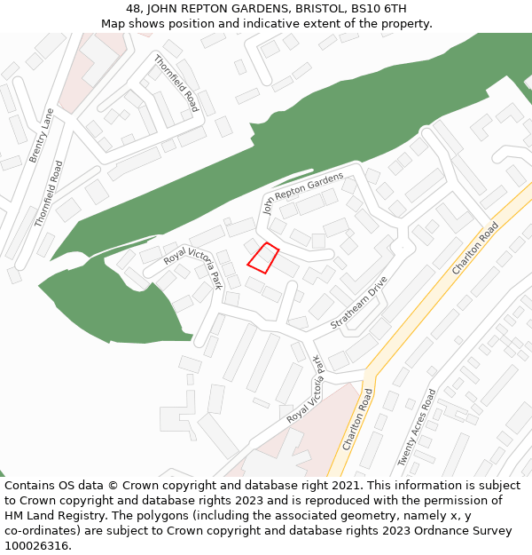 48, JOHN REPTON GARDENS, BRISTOL, BS10 6TH: Location map and indicative extent of plot