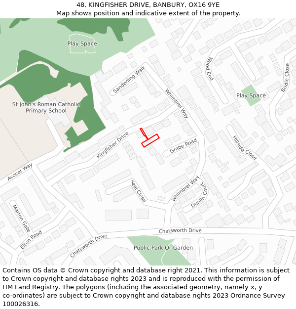 48, KINGFISHER DRIVE, BANBURY, OX16 9YE: Location map and indicative extent of plot