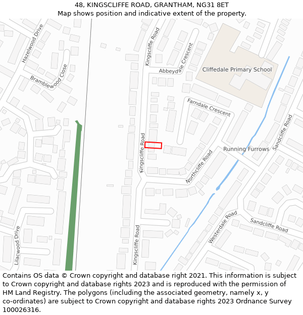 48, KINGSCLIFFE ROAD, GRANTHAM, NG31 8ET: Location map and indicative extent of plot