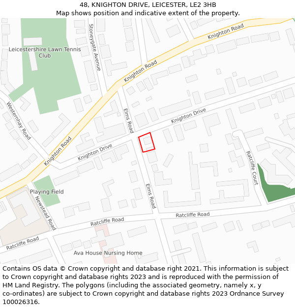 48, KNIGHTON DRIVE, LEICESTER, LE2 3HB: Location map and indicative extent of plot