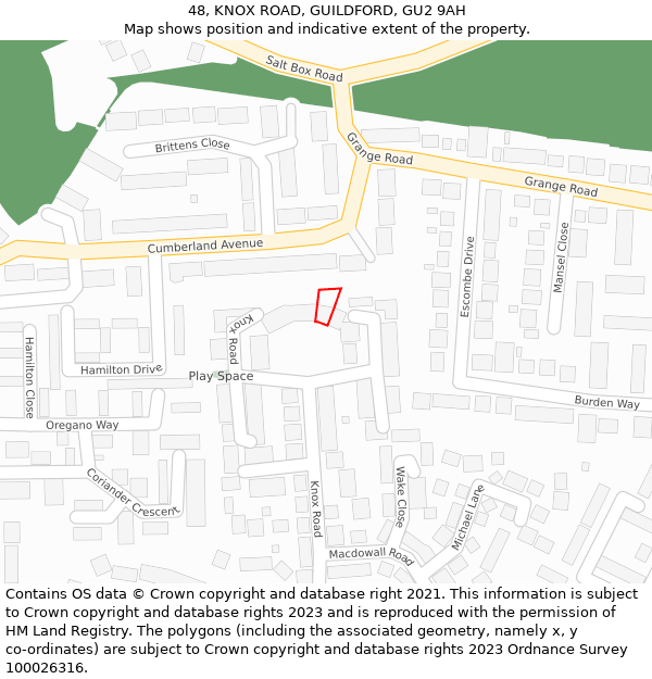 48, KNOX ROAD, GUILDFORD, GU2 9AH: Location map and indicative extent of plot