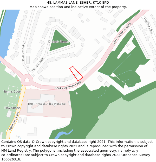 48, LAMMAS LANE, ESHER, KT10 8PD: Location map and indicative extent of plot