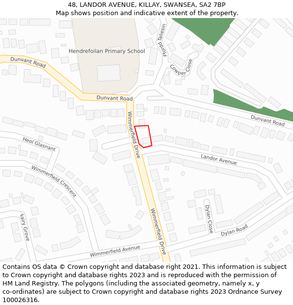 48, LANDOR AVENUE, KILLAY, SWANSEA, SA2 7BP: Location map and indicative extent of plot