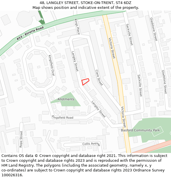 48, LANGLEY STREET, STOKE-ON-TRENT, ST4 6DZ: Location map and indicative extent of plot
