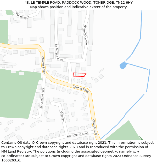 48, LE TEMPLE ROAD, PADDOCK WOOD, TONBRIDGE, TN12 6HY: Location map and indicative extent of plot