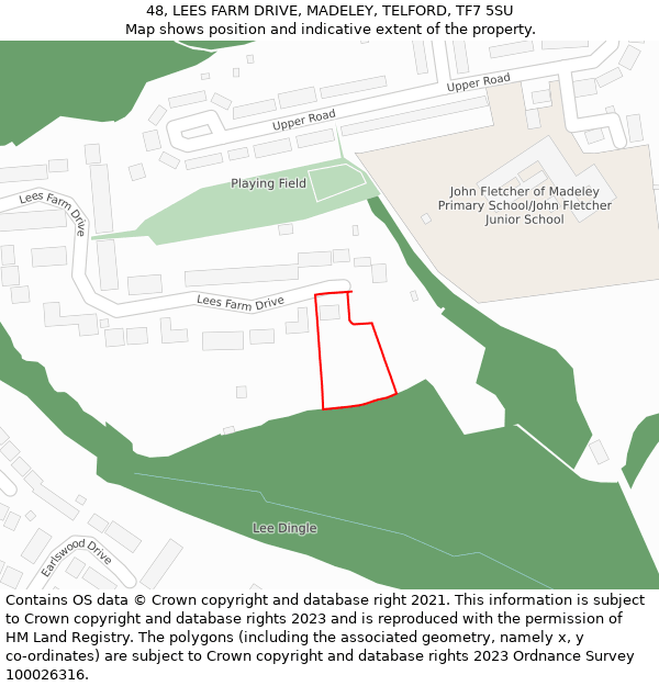 48, LEES FARM DRIVE, MADELEY, TELFORD, TF7 5SU: Location map and indicative extent of plot