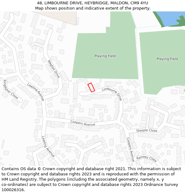 48, LIMBOURNE DRIVE, HEYBRIDGE, MALDON, CM9 4YU: Location map and indicative extent of plot