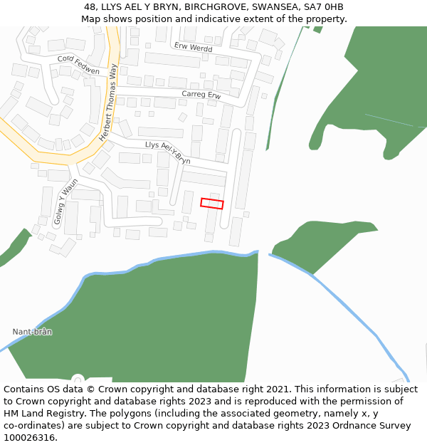 48, LLYS AEL Y BRYN, BIRCHGROVE, SWANSEA, SA7 0HB: Location map and indicative extent of plot