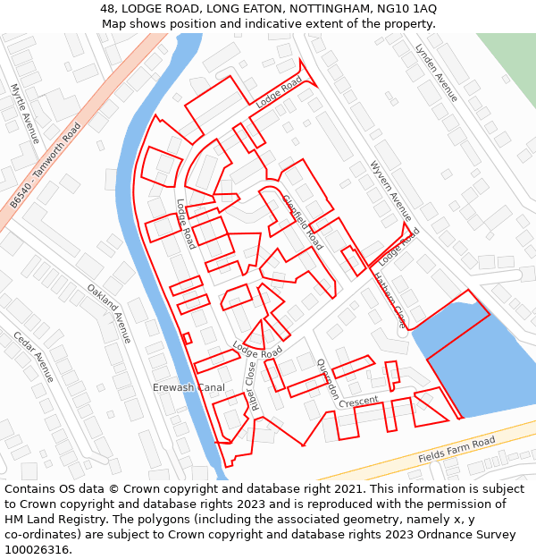 48, LODGE ROAD, LONG EATON, NOTTINGHAM, NG10 1AQ: Location map and indicative extent of plot