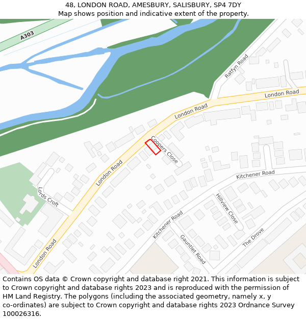 48, LONDON ROAD, AMESBURY, SALISBURY, SP4 7DY: Location map and indicative extent of plot