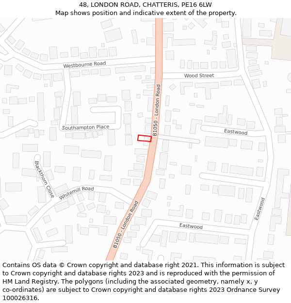 48, LONDON ROAD, CHATTERIS, PE16 6LW: Location map and indicative extent of plot