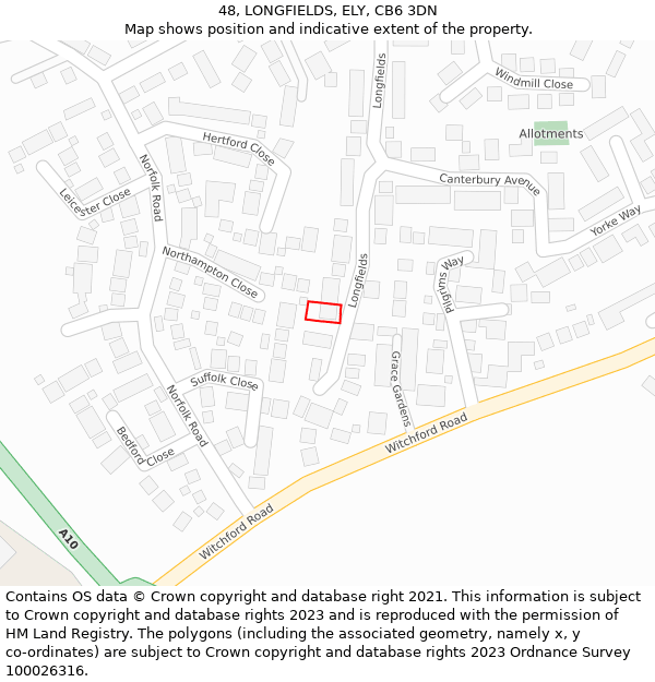 48, LONGFIELDS, ELY, CB6 3DN: Location map and indicative extent of plot